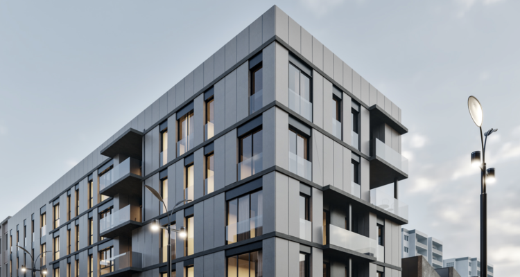 Edificio plurifamiliar contemporáneo con fachada moderna, balcones y diseño residencial urbano, asociado a servicios de headhunter en arquitectura, selección de arquitectos y captación de talento para estudios de arquitectura e inmobiliarias.